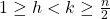 1 \geq h < k \geq \frac{n}{2}